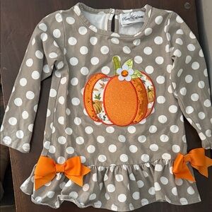 Rare Editions Taupe & White Polka Dot Tunic with Orange Pumpkin Accents